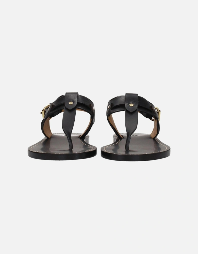 Studded Leather Flip Flops with Buckle Closure Women - Black Sandals