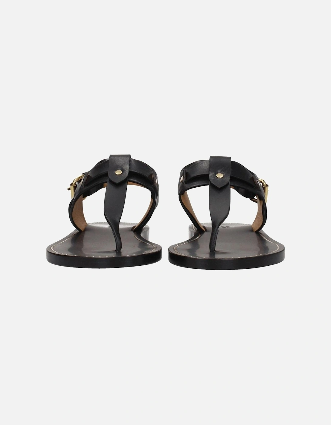Studded Leather Flip Flops with Buckle Closure Women - Black Sandals