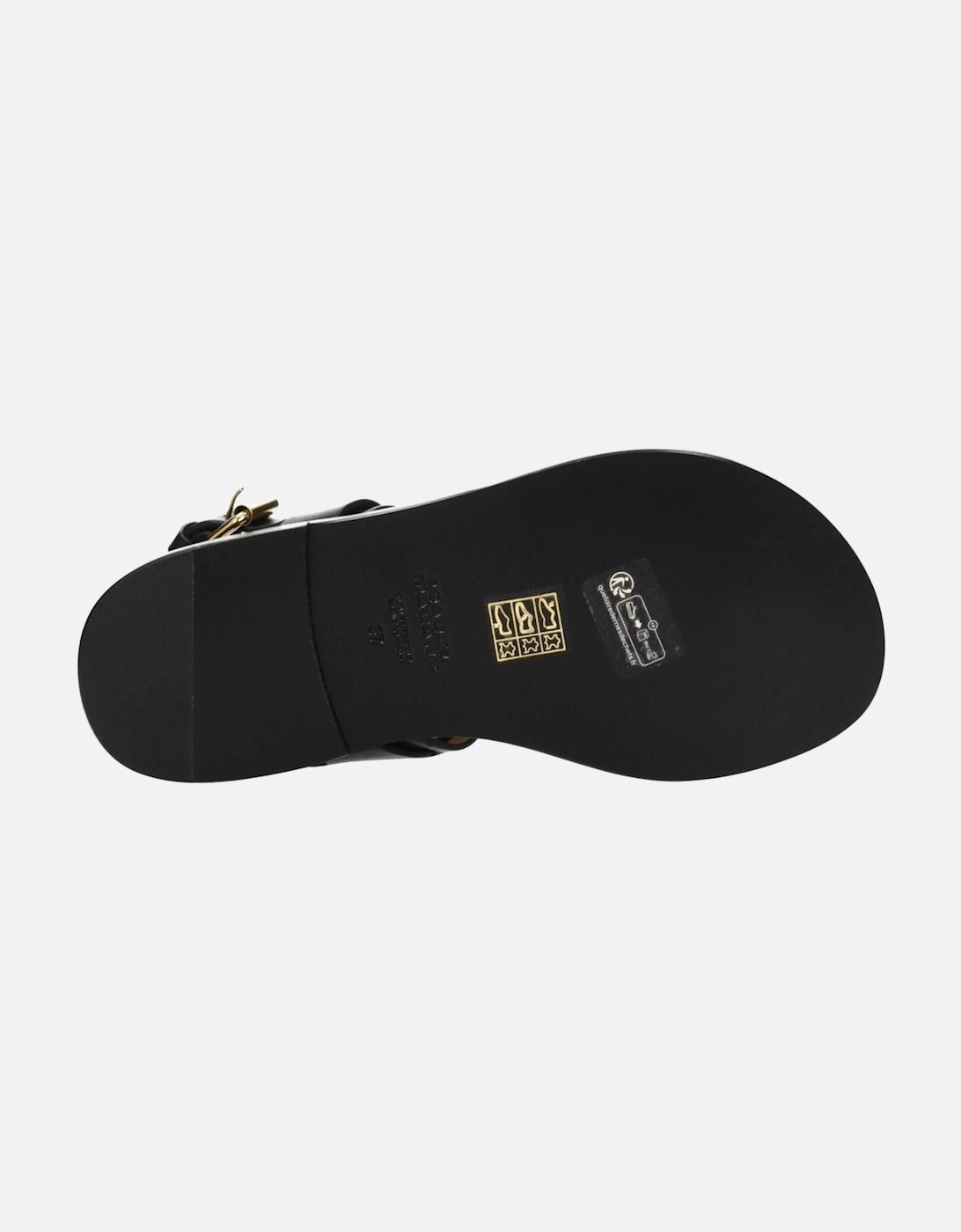 Studded Leather Flip Flops with Buckle Closure Women - Black Sandals