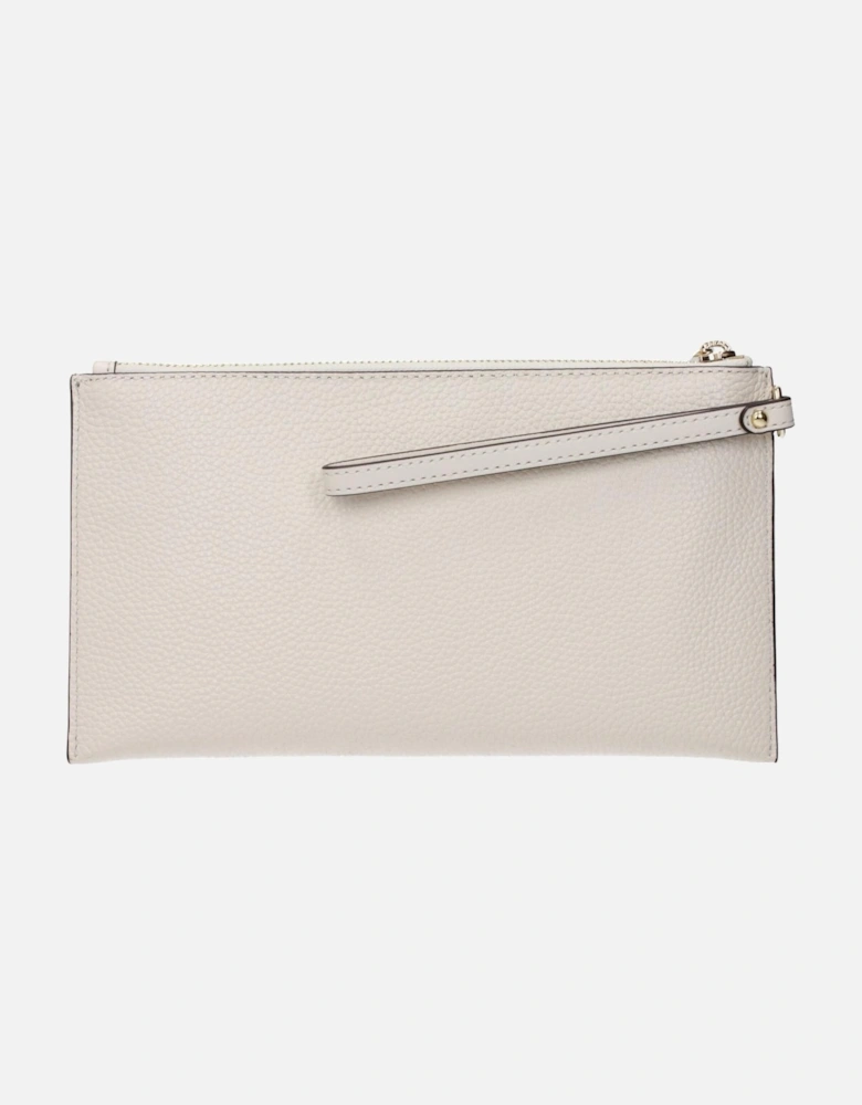 Leather Clutch with Front Logo and Zip Closure Women - Beige Clutch