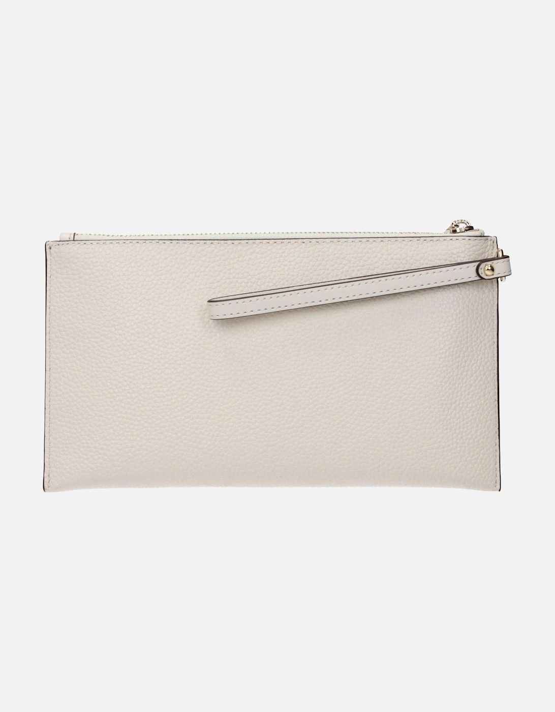 Leather Clutch with Front Logo and Zip Closure Women - Beige Clutch
