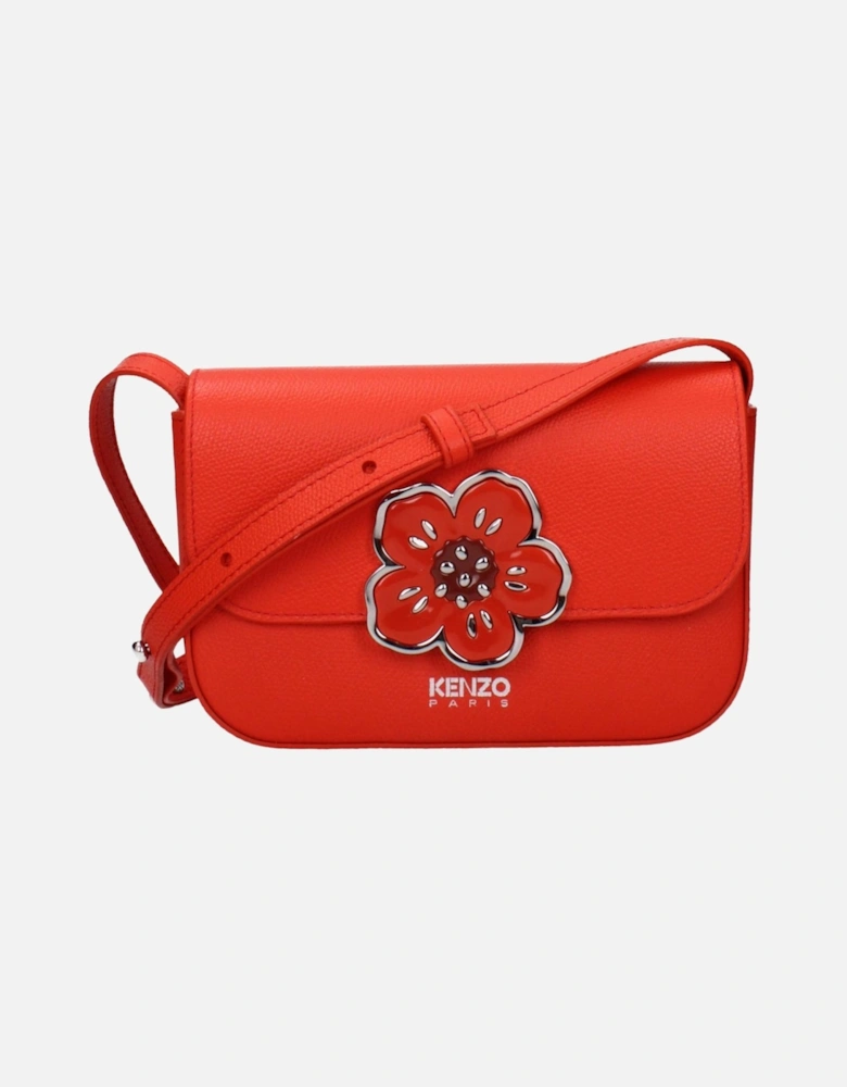 Leather Crossbody Bag with Front Logo Women - Red