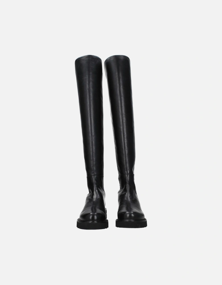 Aged Effect Leather Mid Heel Boots Women - Black