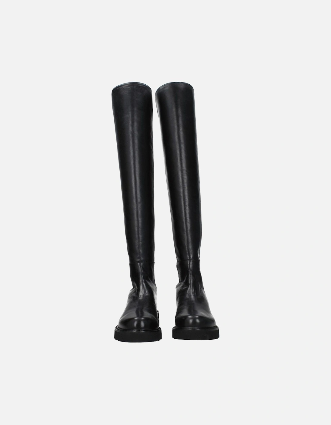 Aged Effect Leather Mid Heel Boots Women - Black