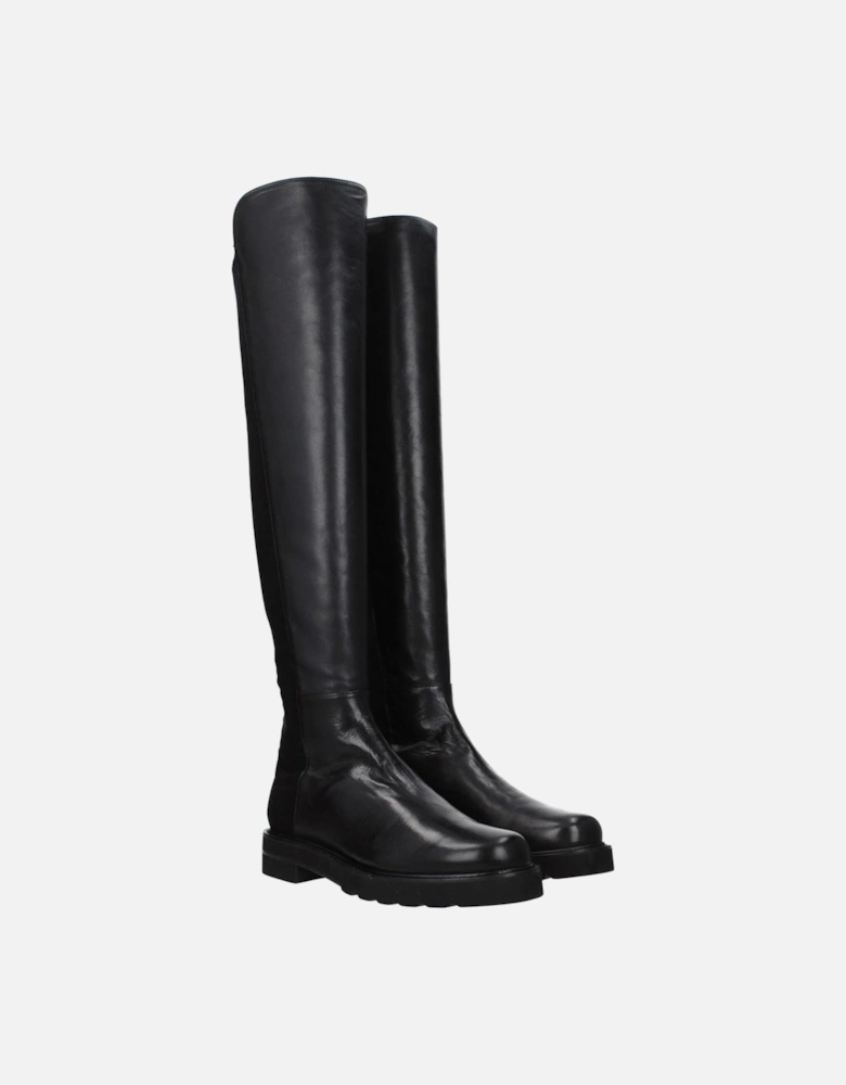 Aged Effect Leather Mid Heel Boots Women - Black