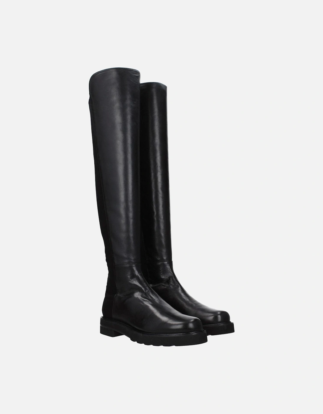 Aged Effect Leather Mid Heel Boots Women - Black