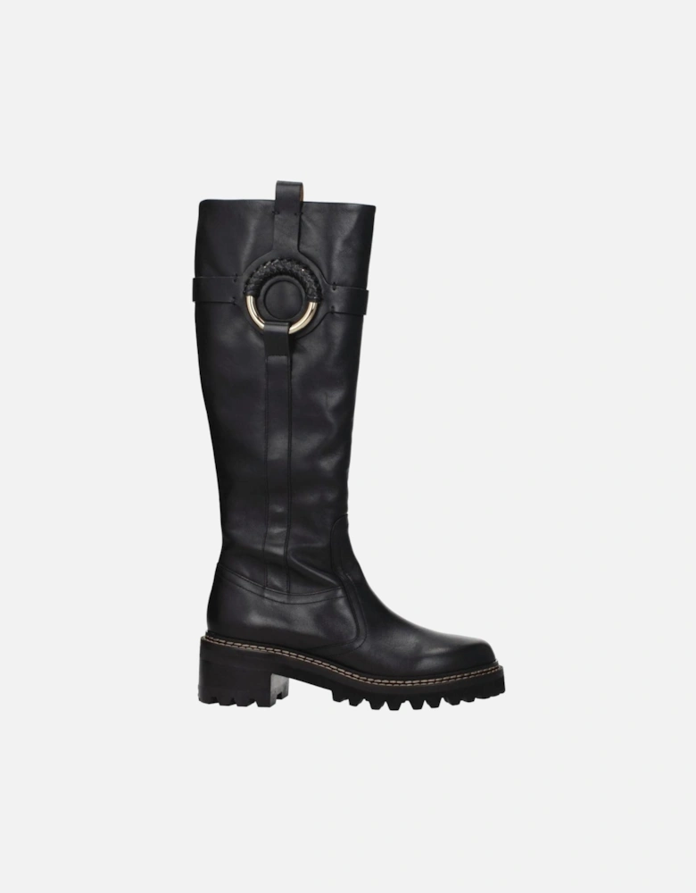 Mid Heel Leather Boots with Aged Effect Women - Black