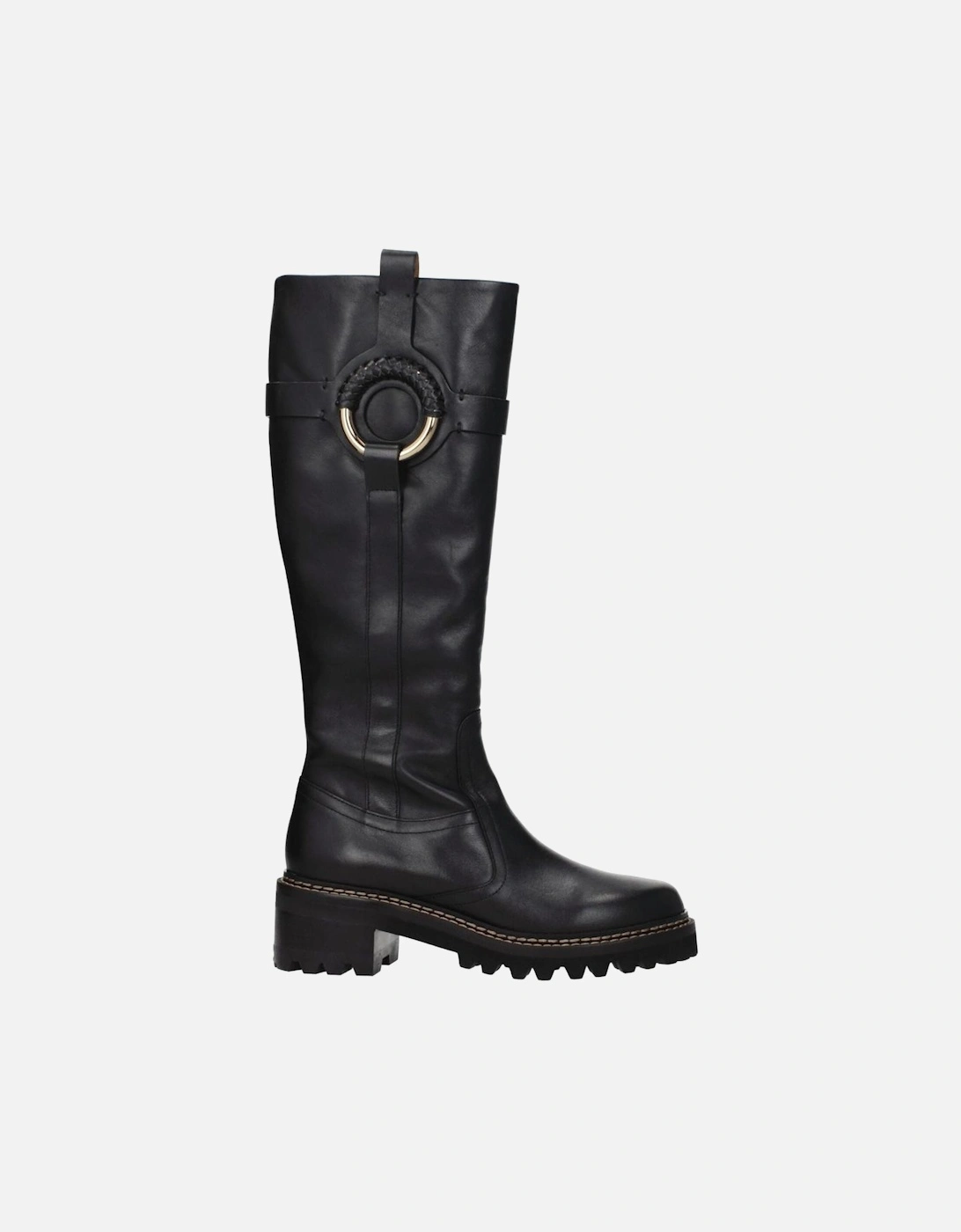 Mid Heel Leather Boots with Aged Effect Women - Black, 6 of 5