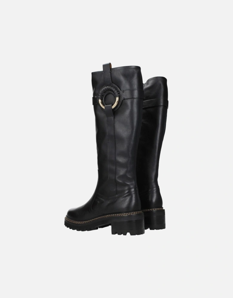 Mid Heel Leather Boots with Aged Effect Women - Black