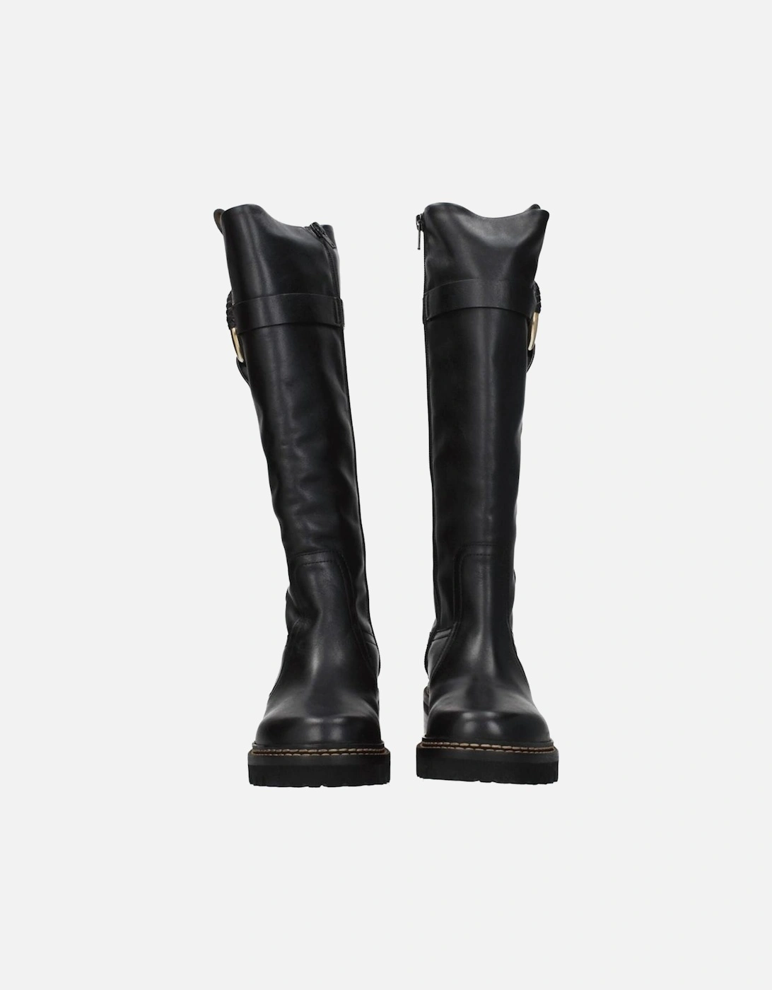 Mid Heel Leather Boots with Aged Effect Women - Black