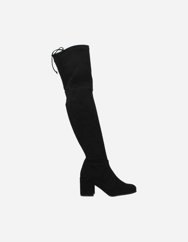 Suede Mid-Heel Round Toe Self-Tie Boots Women - Black