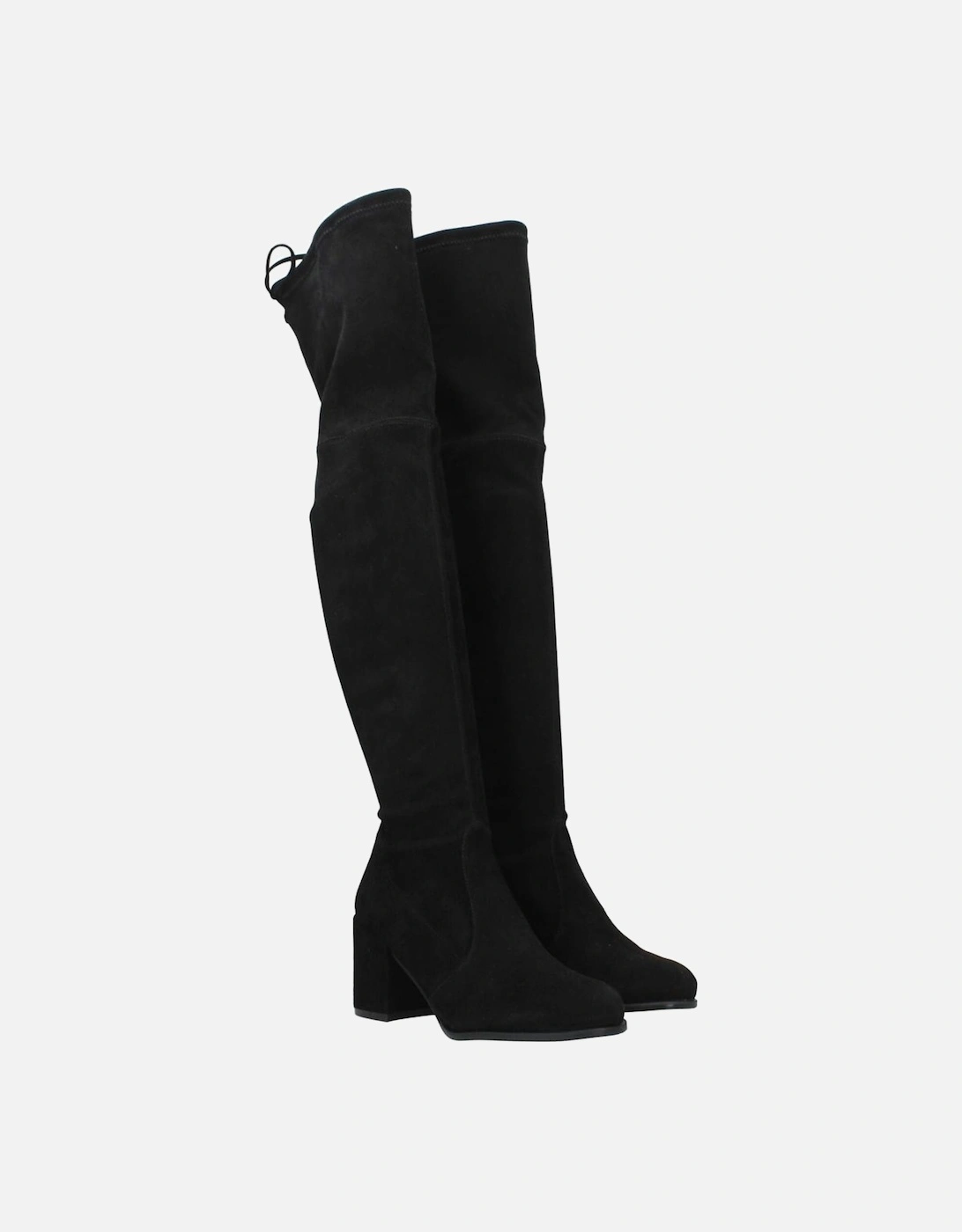 Suede Mid-Heel Round Toe Self-Tie Boots Women - Black