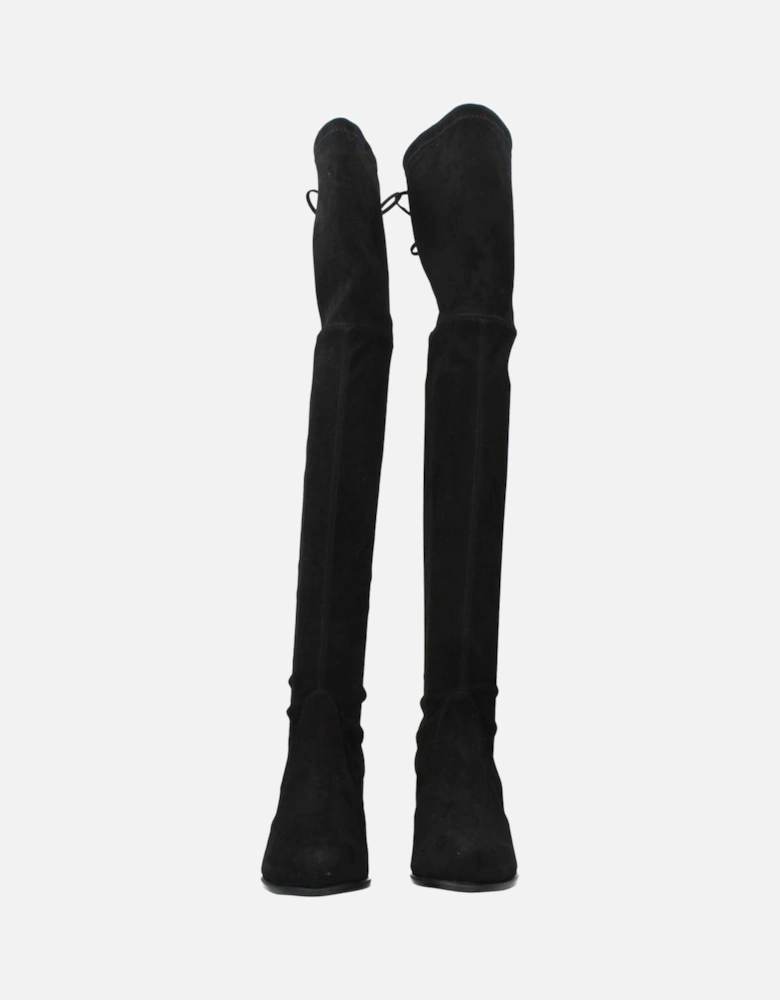 Suede Mid-Heel Round Toe Self-Tie Boots Women - Black