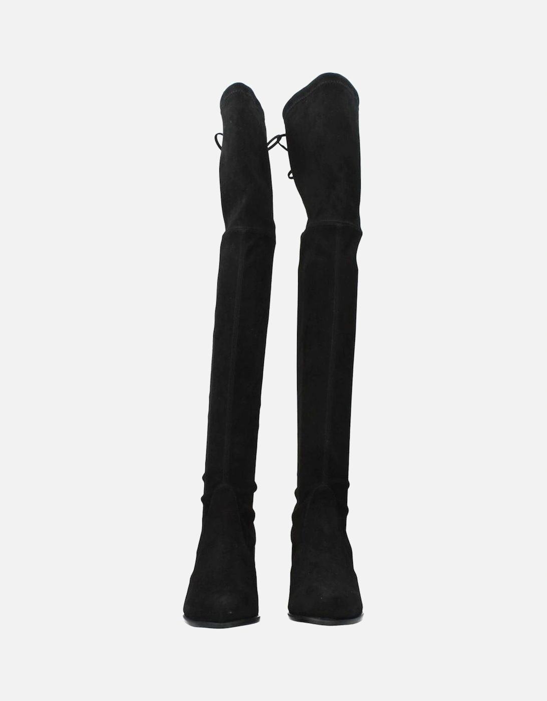 Suede Mid-Heel Round Toe Self-Tie Boots Women - Black