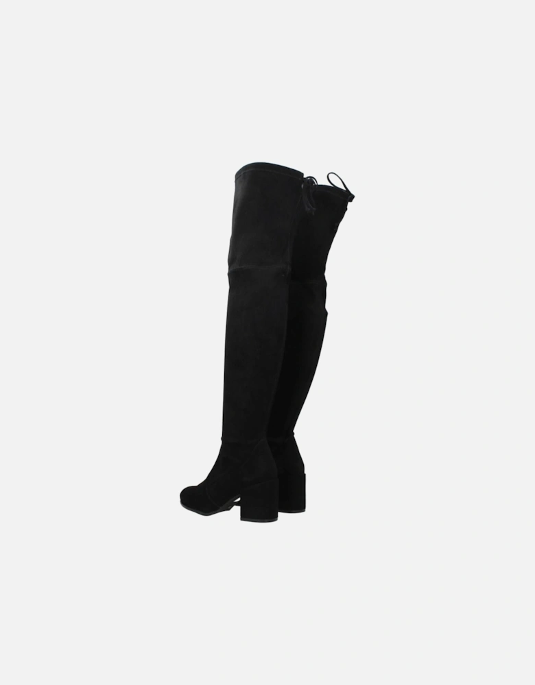 Suede Mid-Heel Round Toe Self-Tie Boots Women - Black