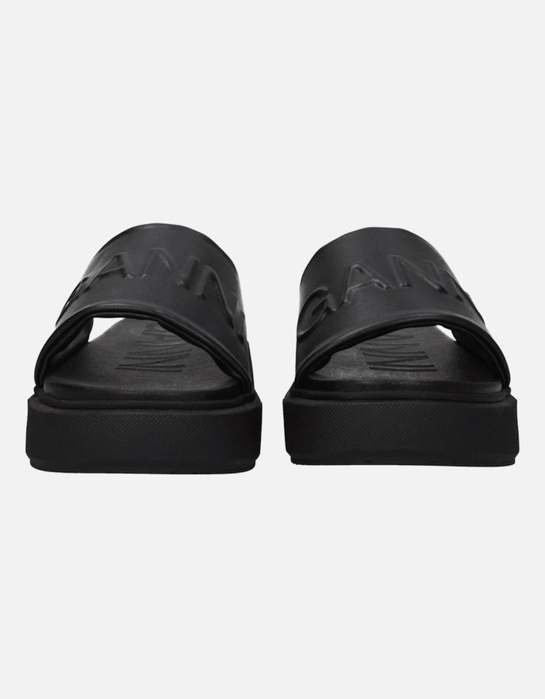 Front Logo Open Toe Slippers and Clogs Women - Black Sandals