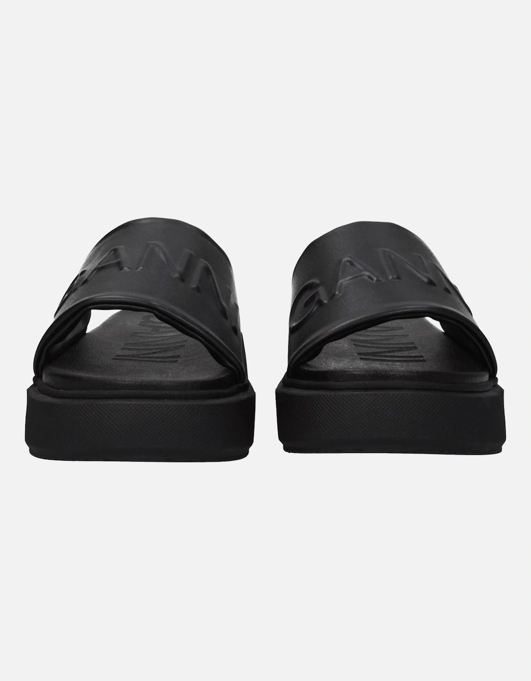 Front Logo Open Toe Slippers and Clogs Women - Black Sandals