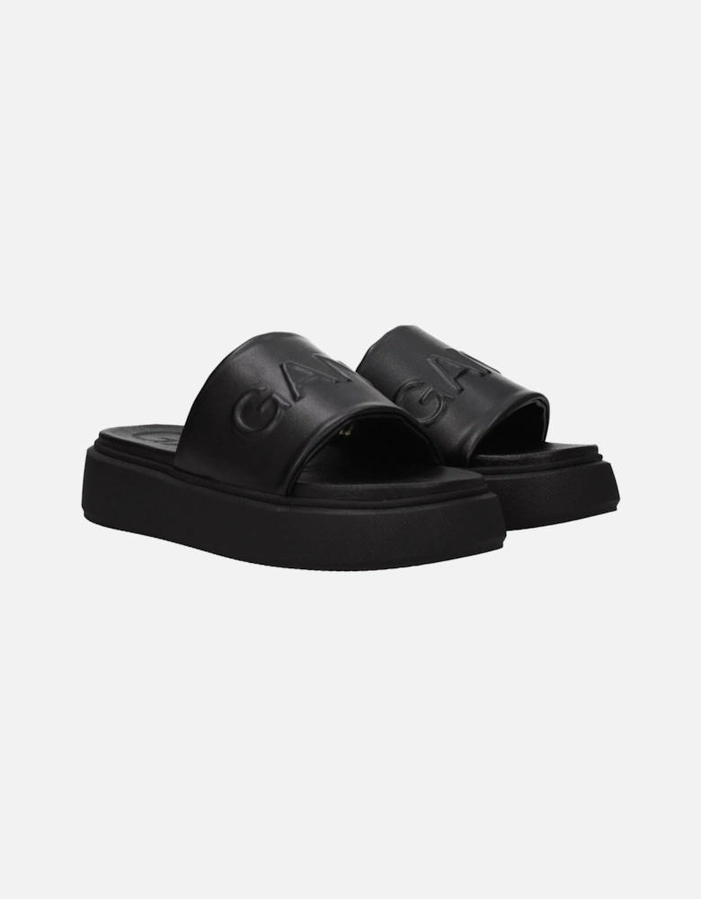 Front Logo Open Toe Slippers and Clogs Women - Black Sandals