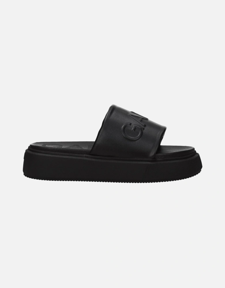 Front Logo Open Toe Slippers and Clogs Women - Black Sandals