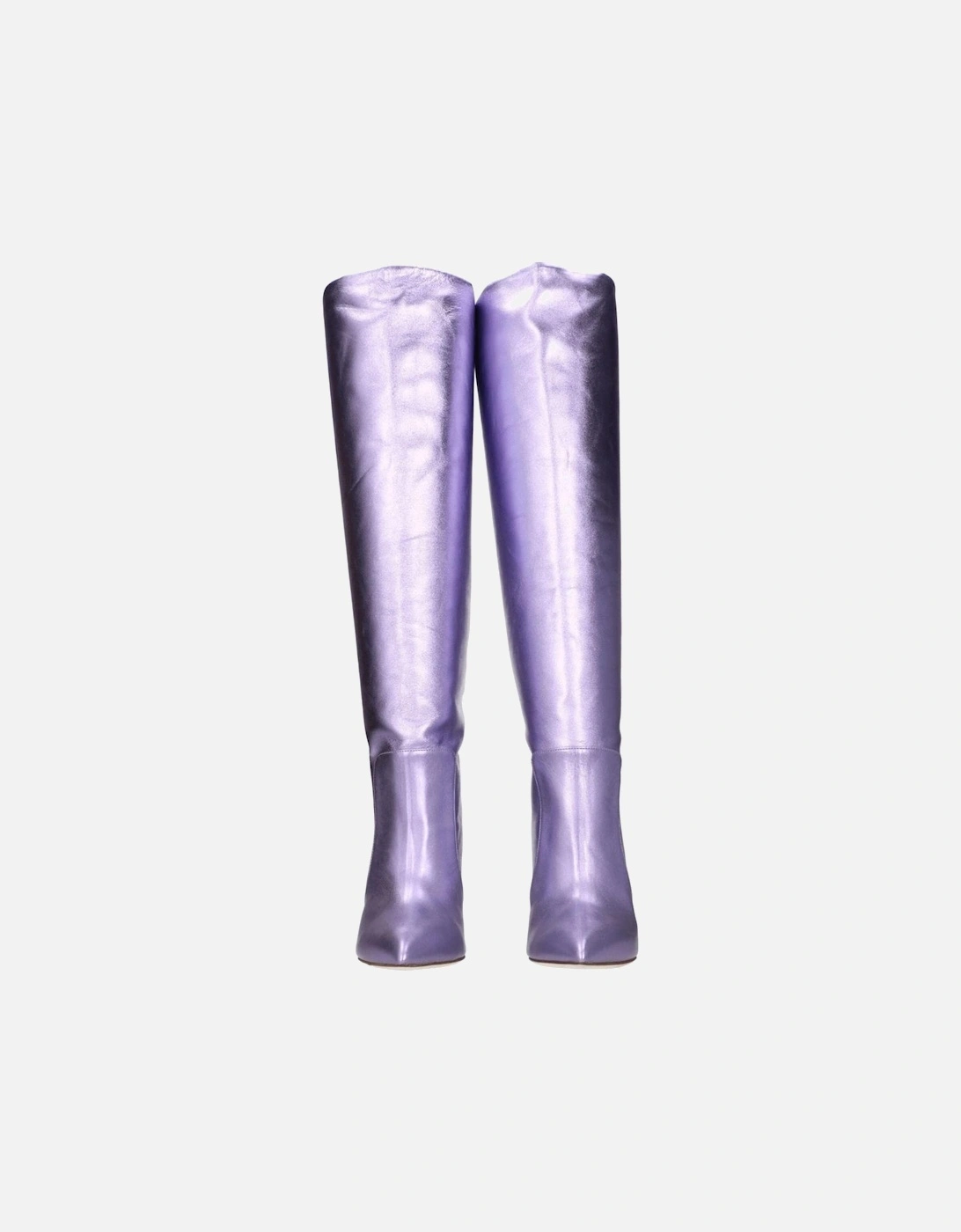 Metallic Effect High Heel Pointed Toe Leather Boots Women - Purple