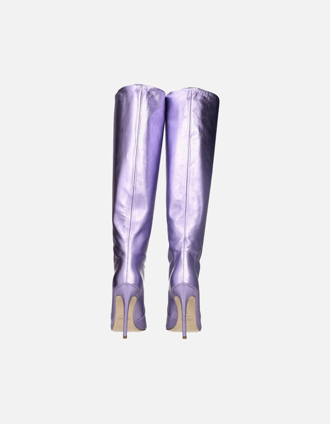 Metallic Effect High Heel Pointed Toe Leather Boots Women - Purple