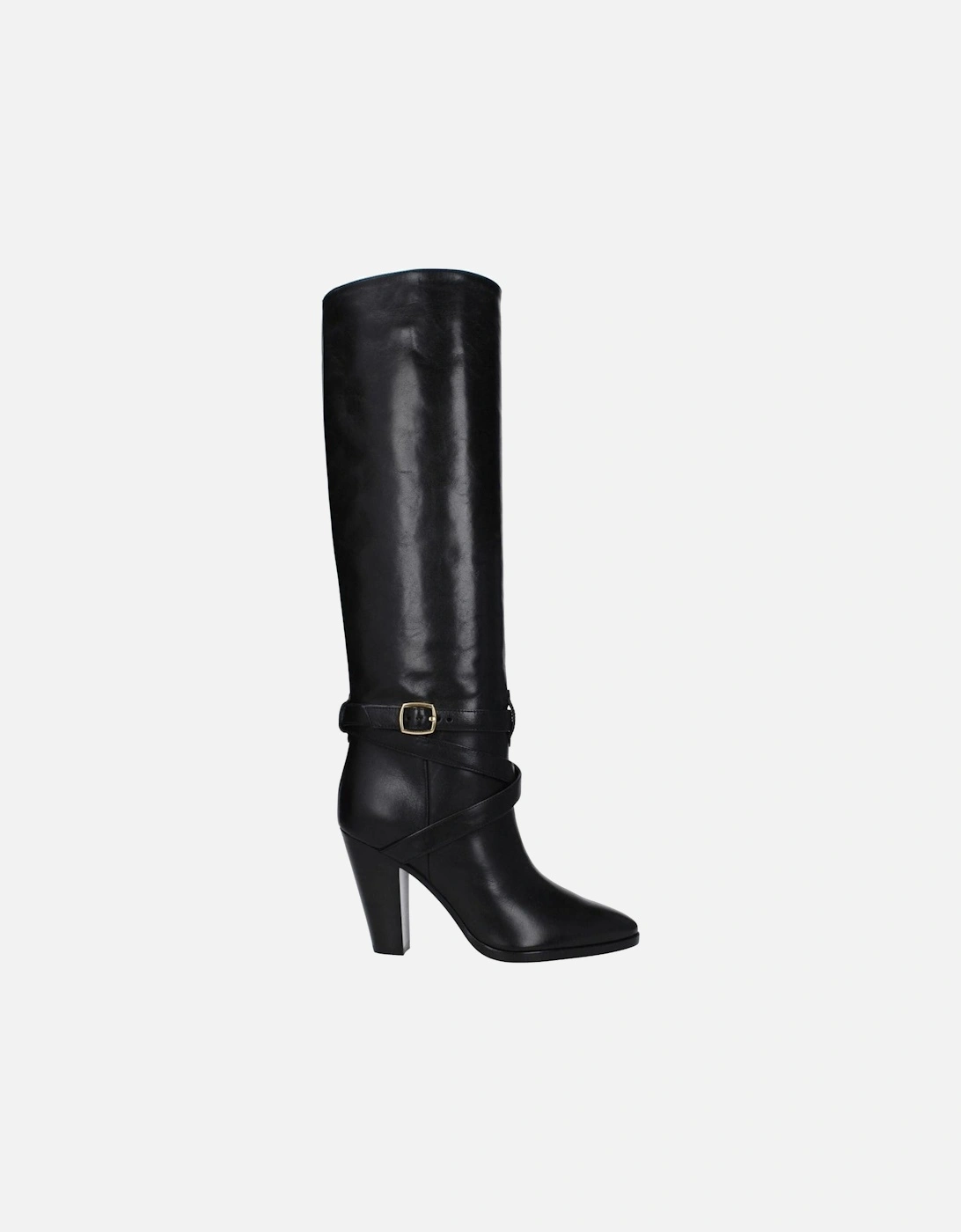 Pointy Toe High Heel Leather Boots Women - Black, 6 of 5