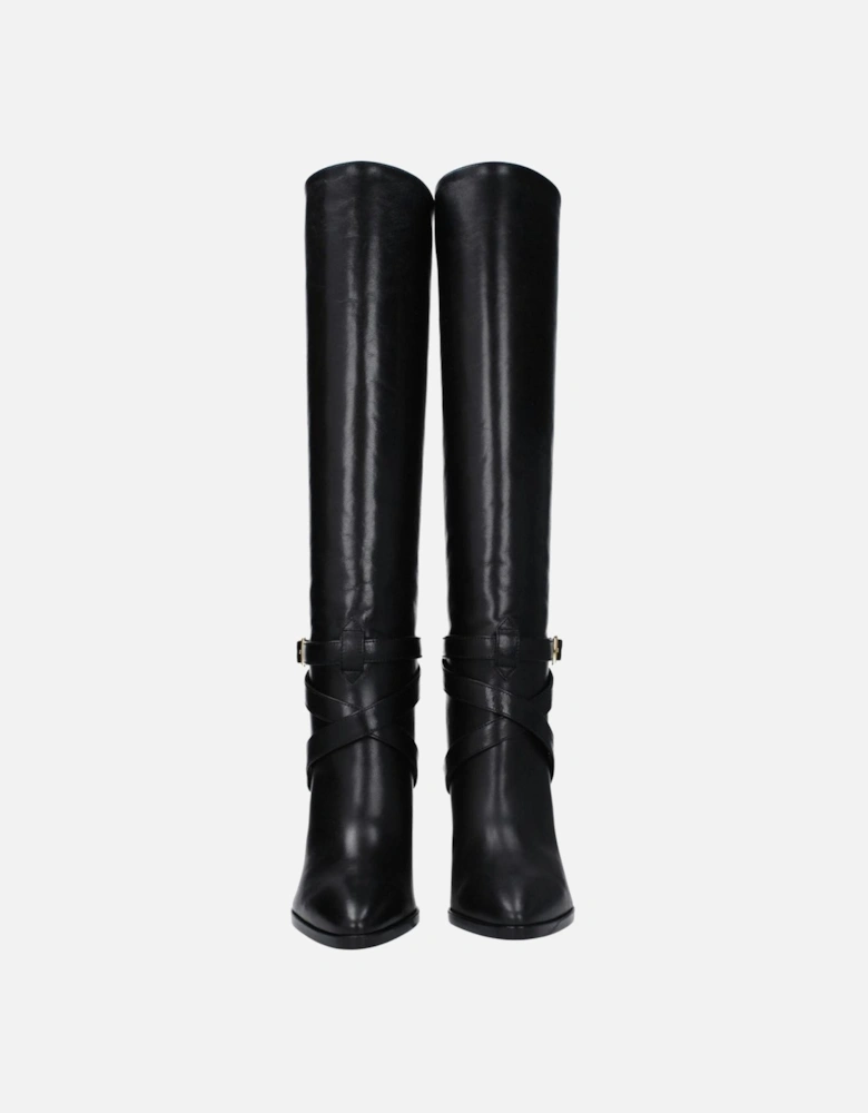 Pointy Toe High Heel Leather Boots Women - Black