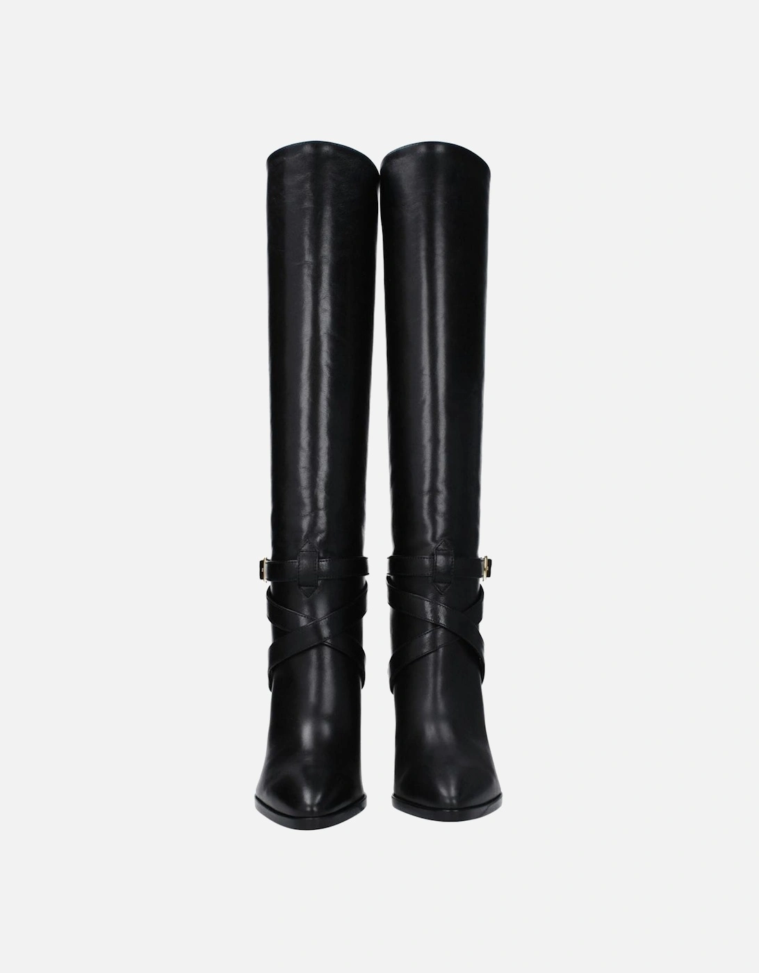 Pointy Toe High Heel Leather Boots Women - Black