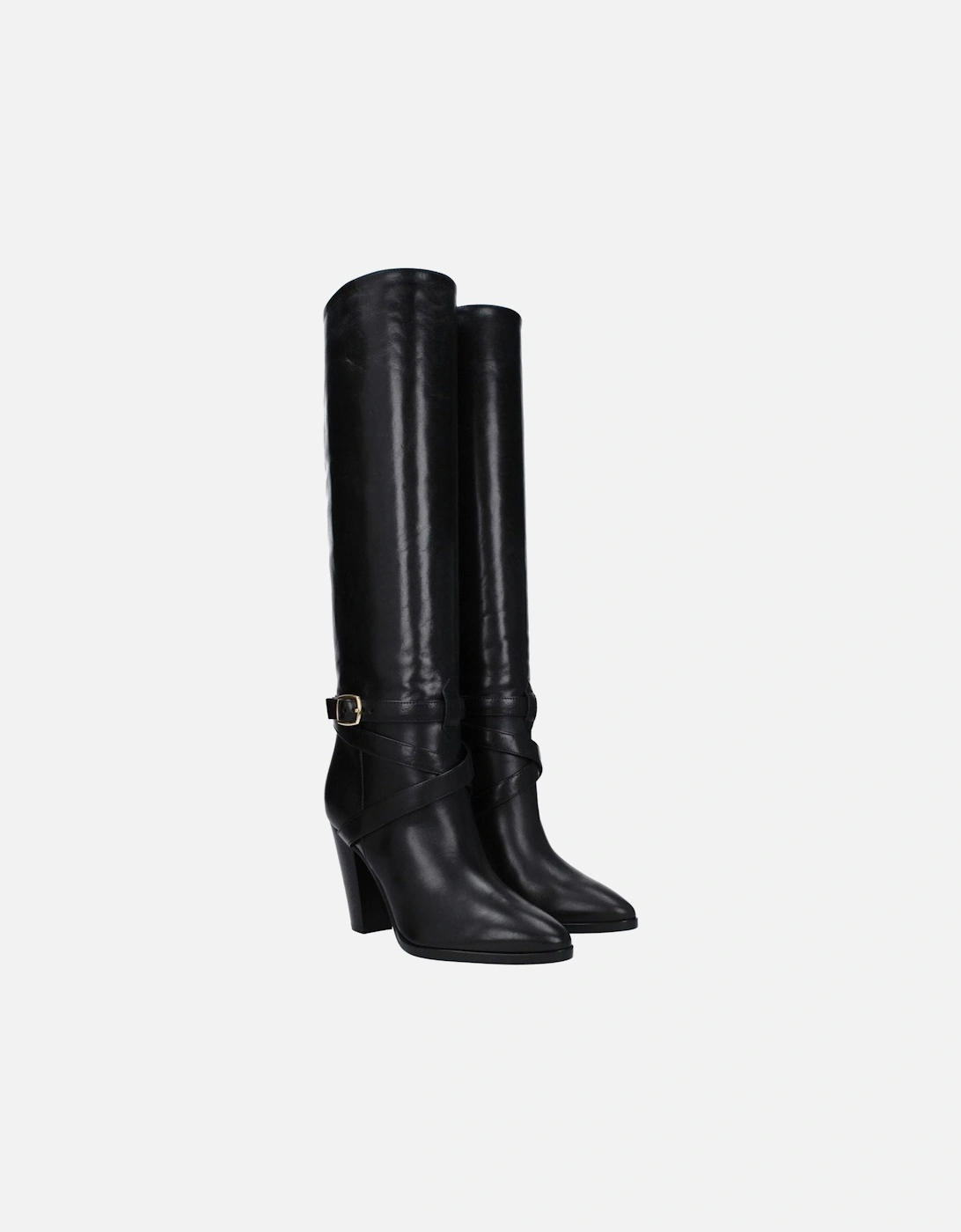 Pointy Toe High Heel Leather Boots Women - Black
