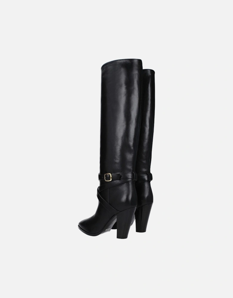 Pointy Toe High Heel Leather Boots Women - Black