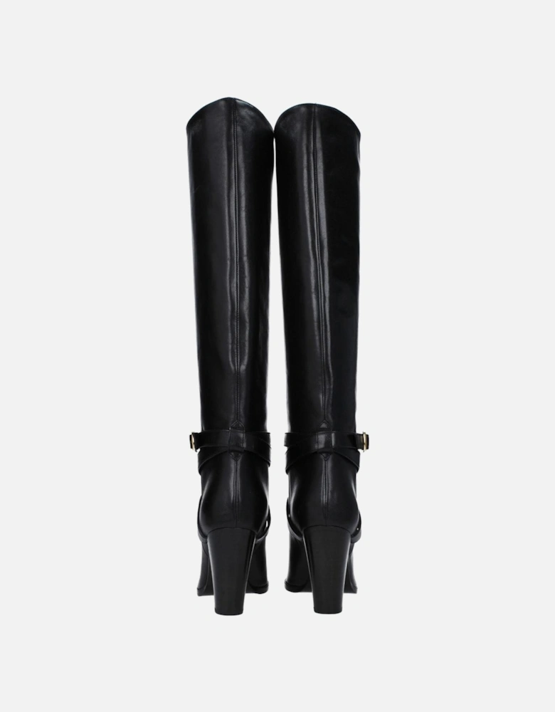 Pointy Toe High Heel Leather Boots Women - Black