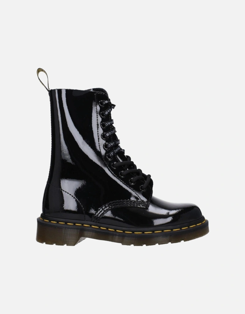 Patent Leather Ankle Boots with Lace-Up Closure Women - Black