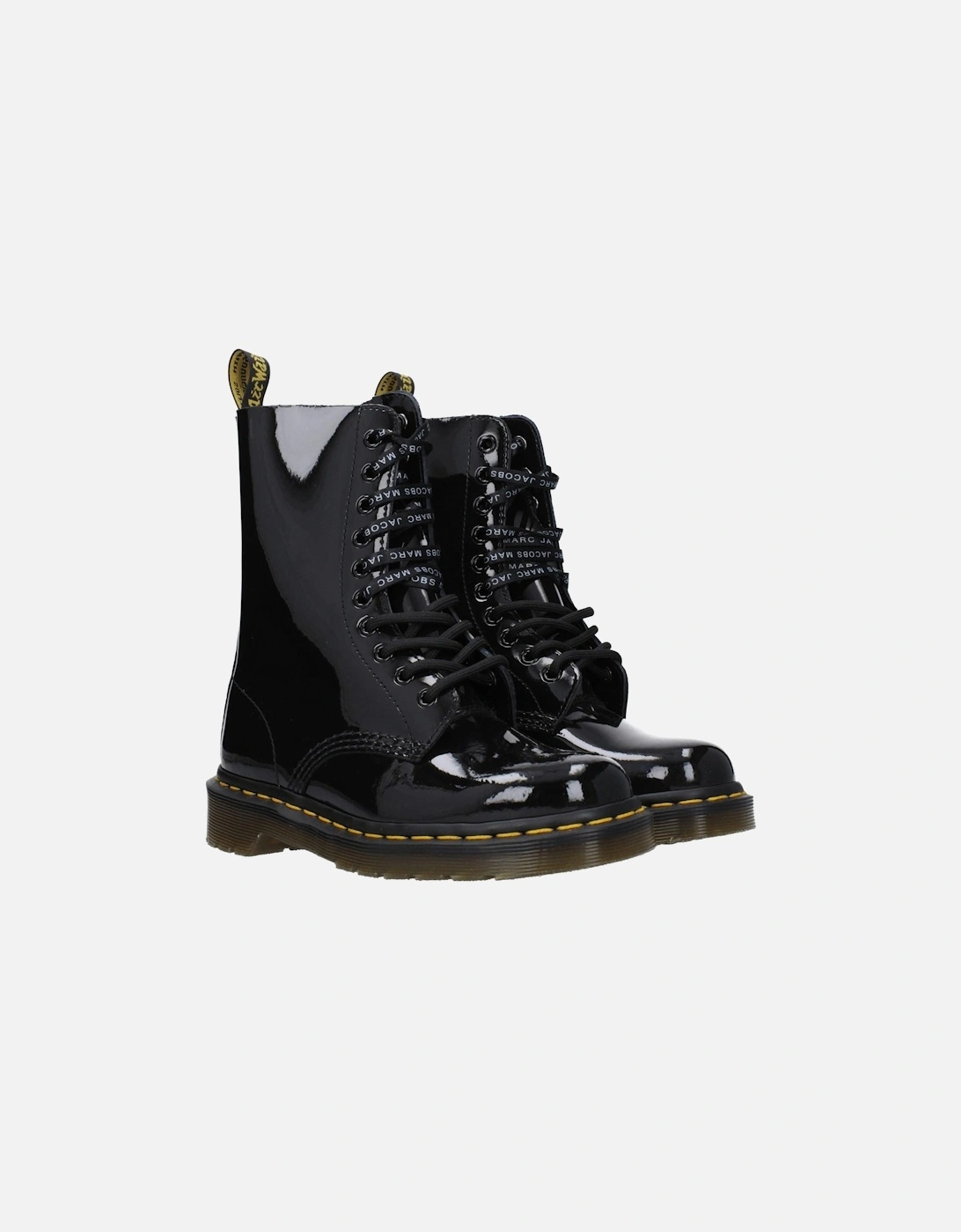 Patent Leather Ankle Boots with Lace-Up Closure Women - Black