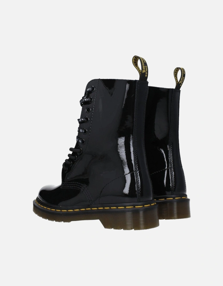 Patent Leather Ankle Boots with Lace-Up Closure Women - Black