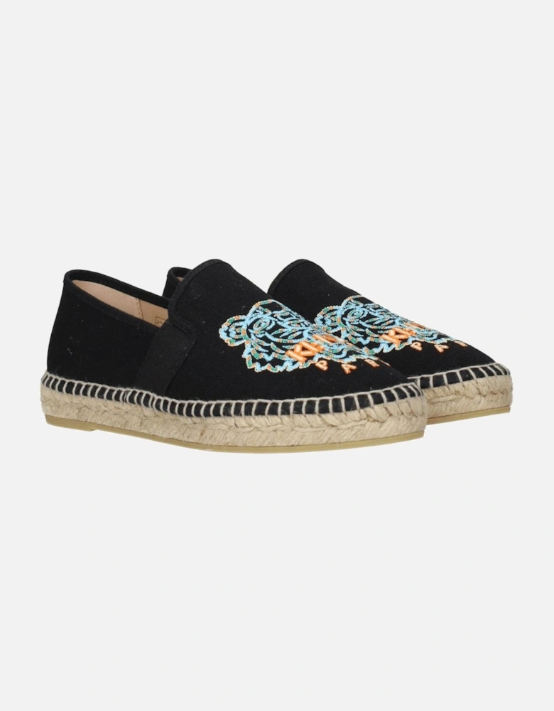 Casual Espadrilles with Front Logo and Round Toe Women - Black Shoes