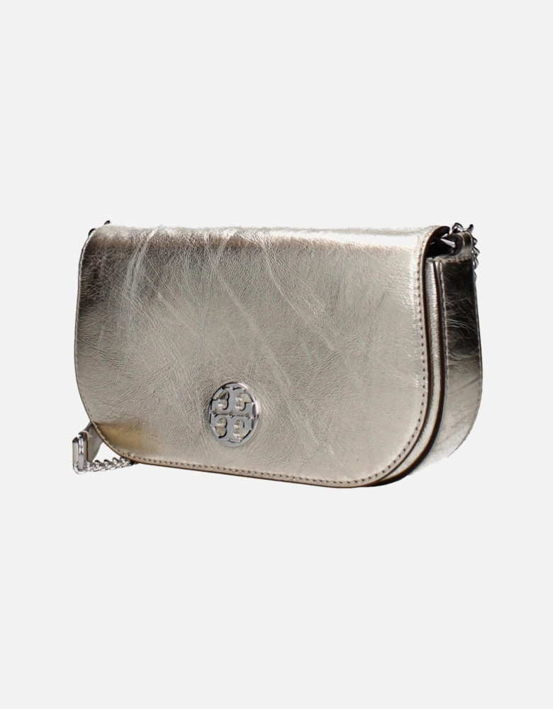 Vintage Effect Leather Crossbody Bag with Front Logo Women - Gold