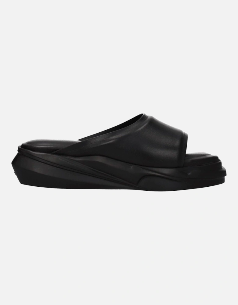 Leather Open Toe Mid Heel Slippers Women - Black Sandals