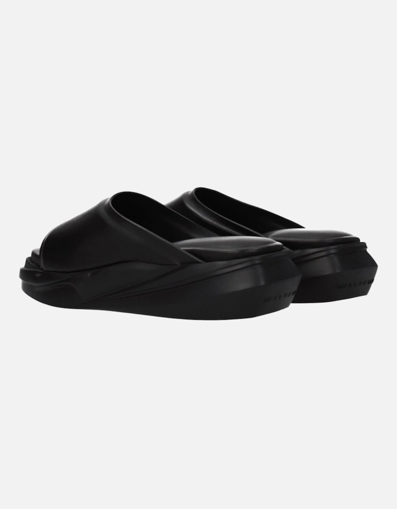 Leather Open Toe Mid Heel Slippers Women - Black Sandals