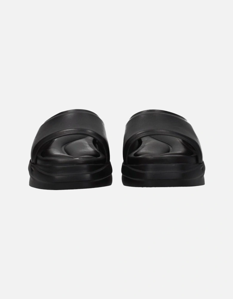 Leather Open Toe Mid Heel Slippers Women - Black Sandals