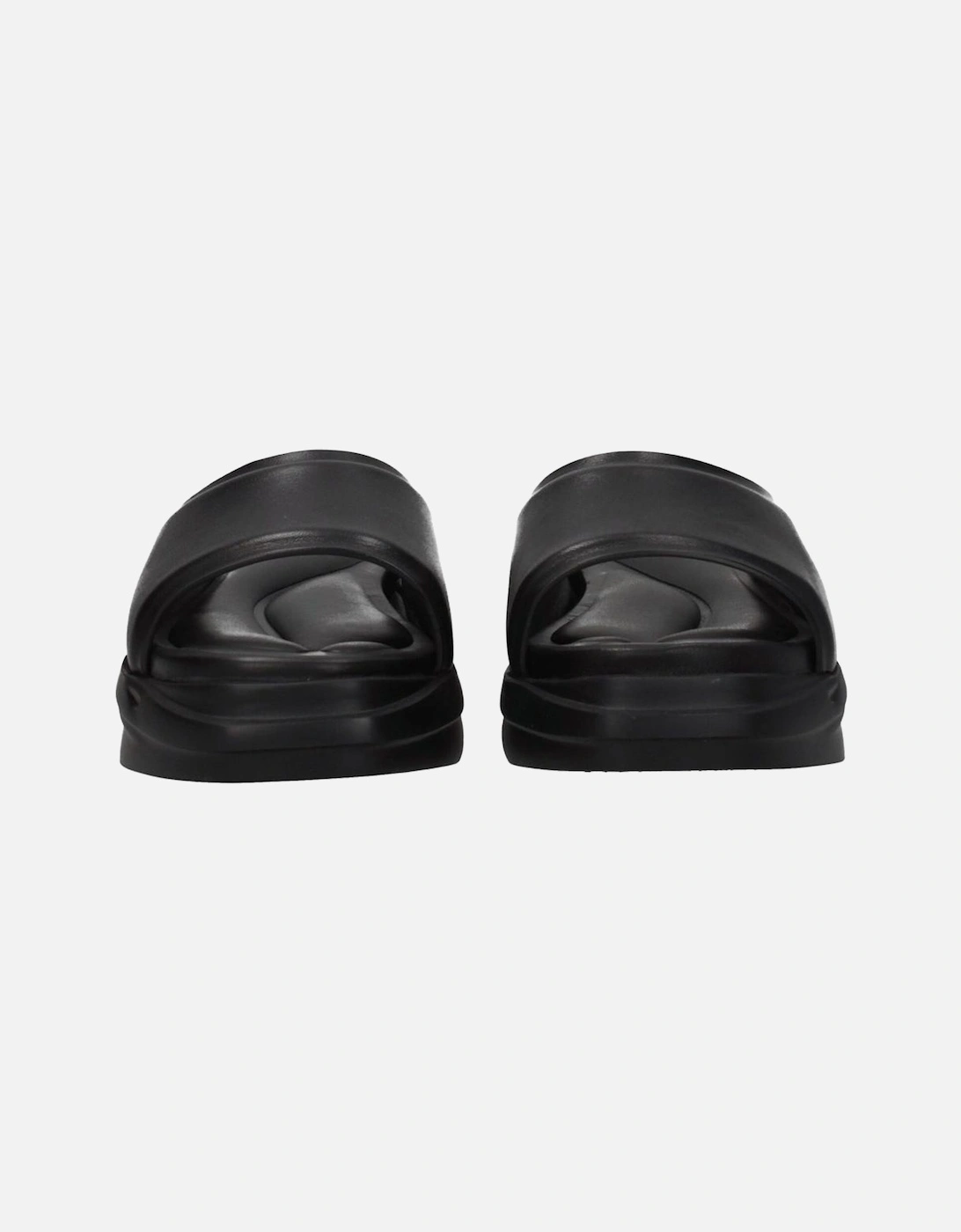 Leather Open Toe Mid Heel Slippers Women - Black Sandals