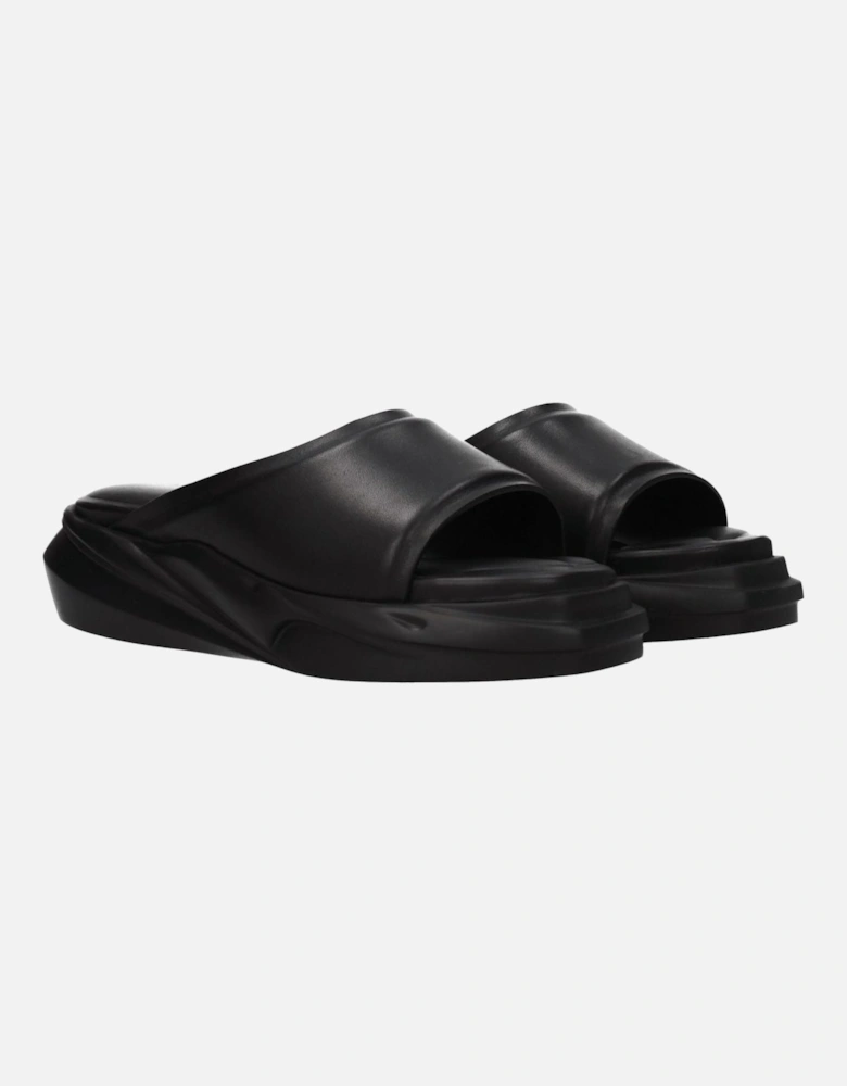 Leather Open Toe Mid Heel Slippers Women - Black Sandals