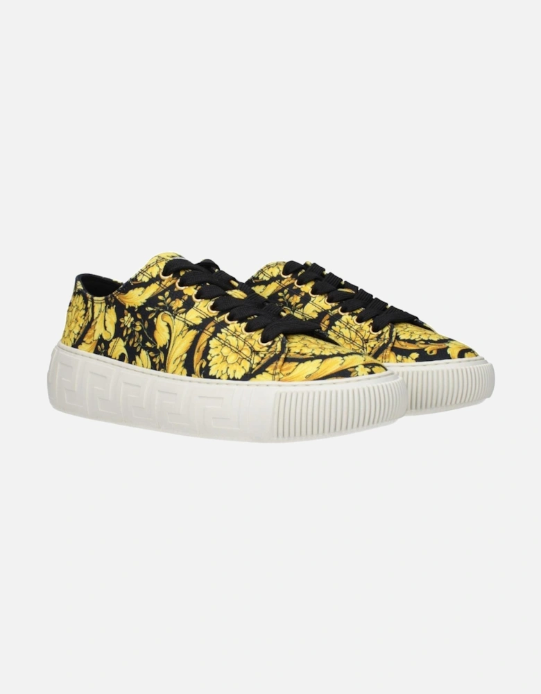 Fabric Sneakers with Front Logo and Print Women - Gold