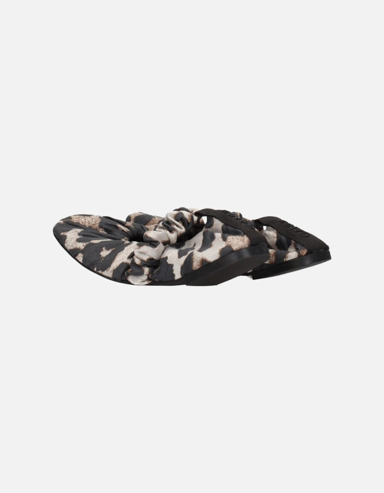 Fabric Ballet Flats with Back Logo and Leopard Print Women - Beige