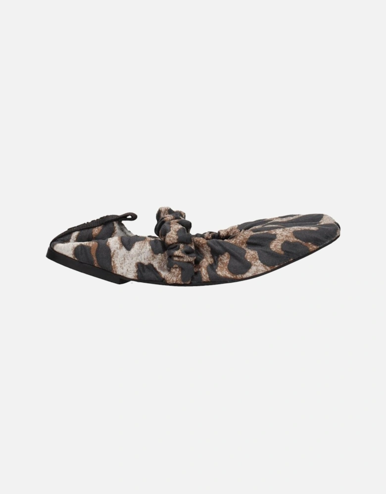 Fabric Ballet Flats with Back Logo and Leopard Print Women - Beige