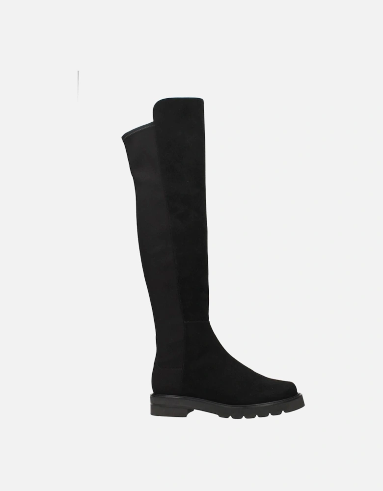 Suede Round Toe Mid Heel Boots Women - Black