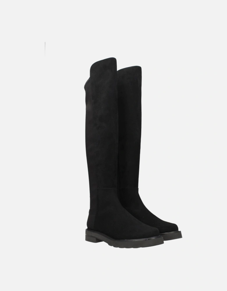 Suede Round Toe Mid Heel Boots Women - Black