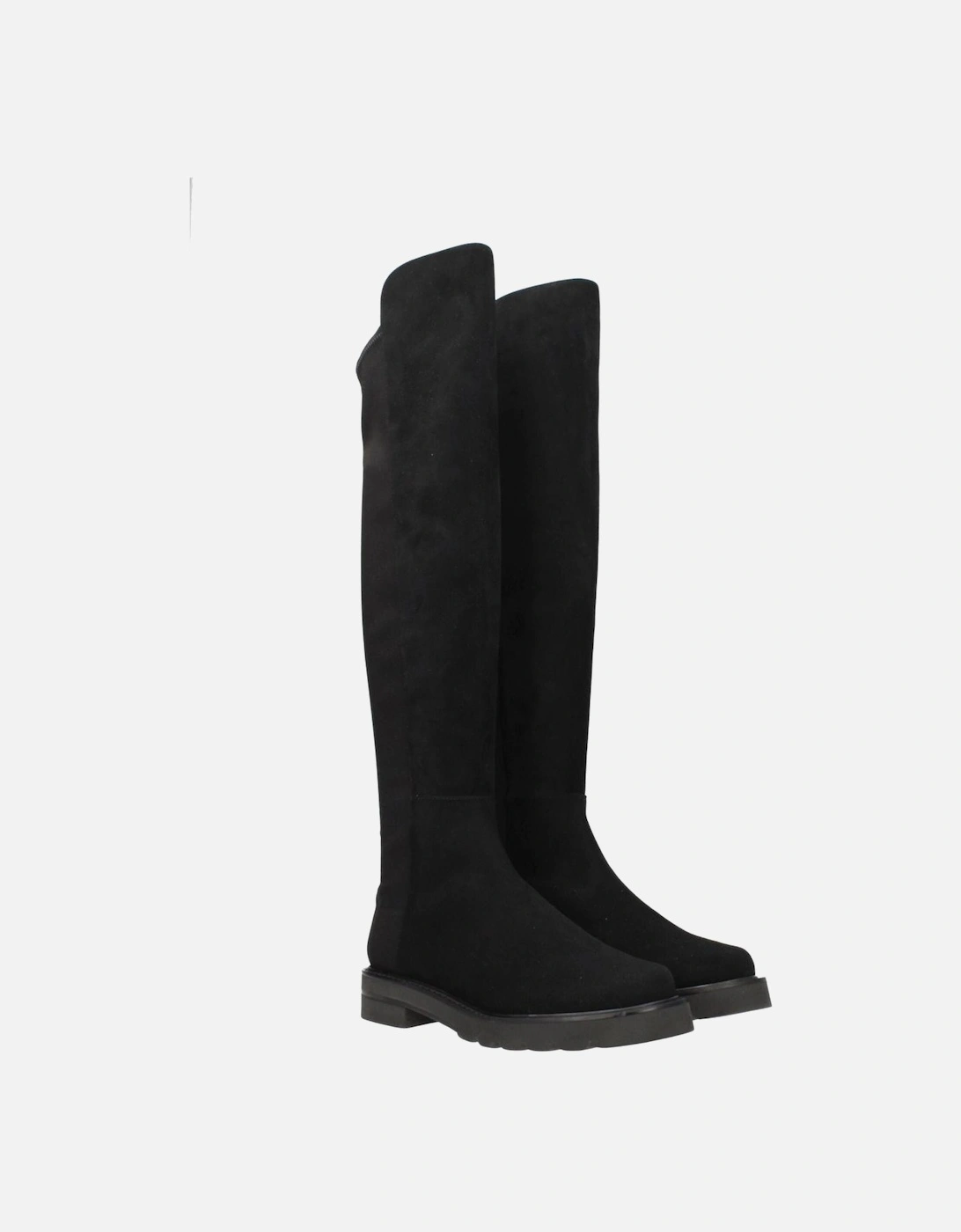 Suede Round Toe Mid Heel Boots Women - Black