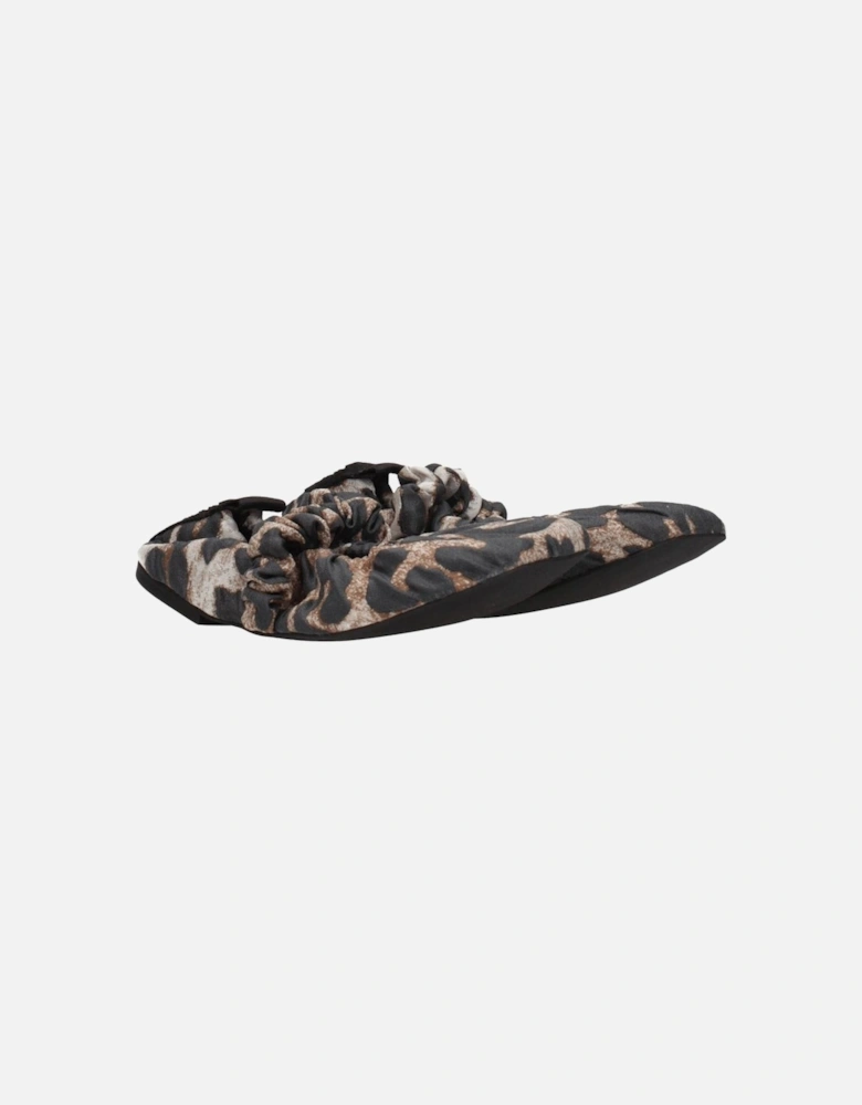 Fabric Ballet Flats with Back Logo and Leopard Print Women - Beige