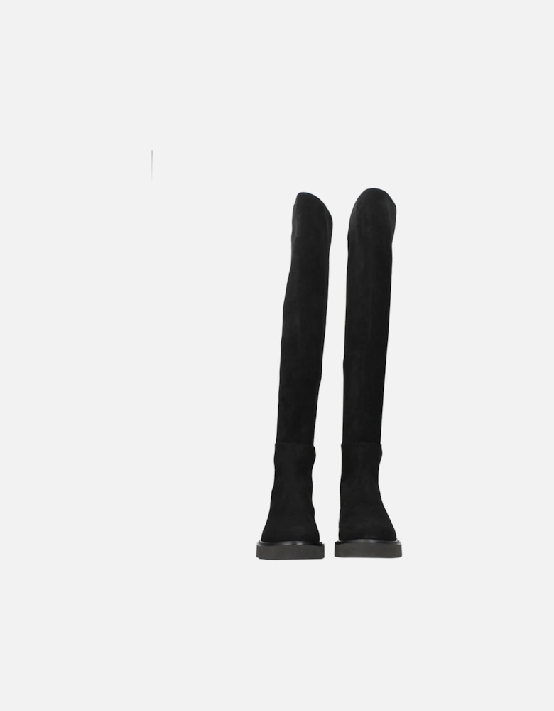 Suede Round Toe Mid Heel Boots Women - Black