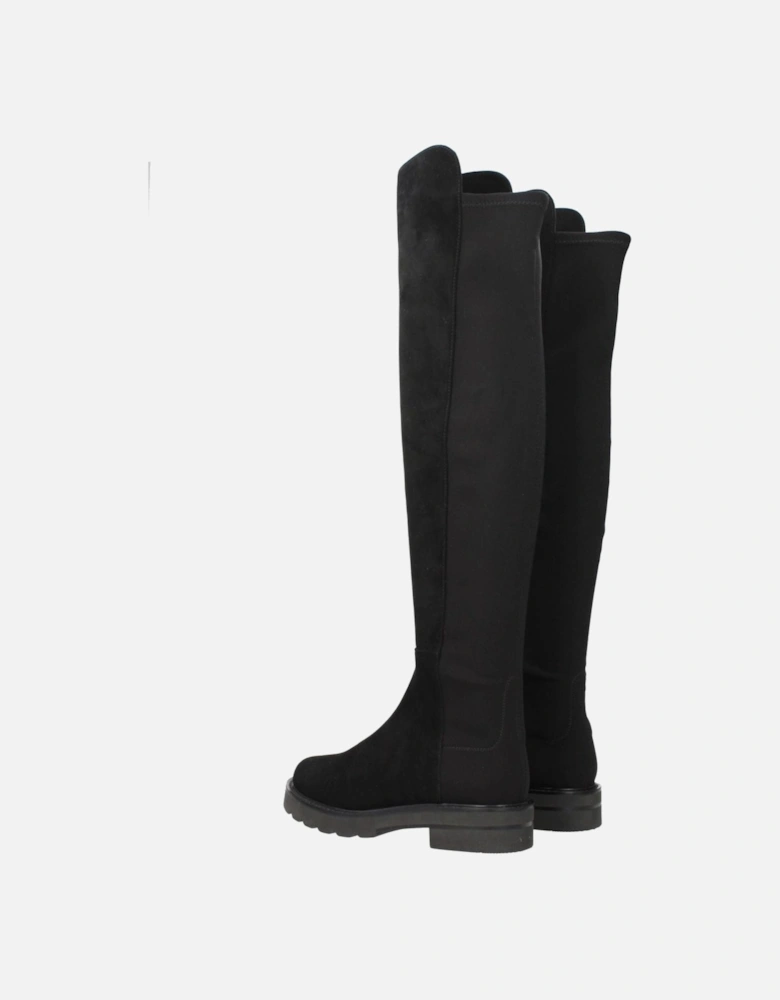 Suede Round Toe Mid Heel Boots Women - Black